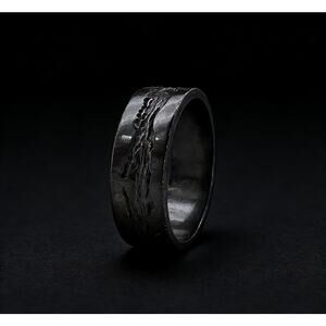 925 Sterling Silver Oxidized Rock Texture Ring – US Size 6